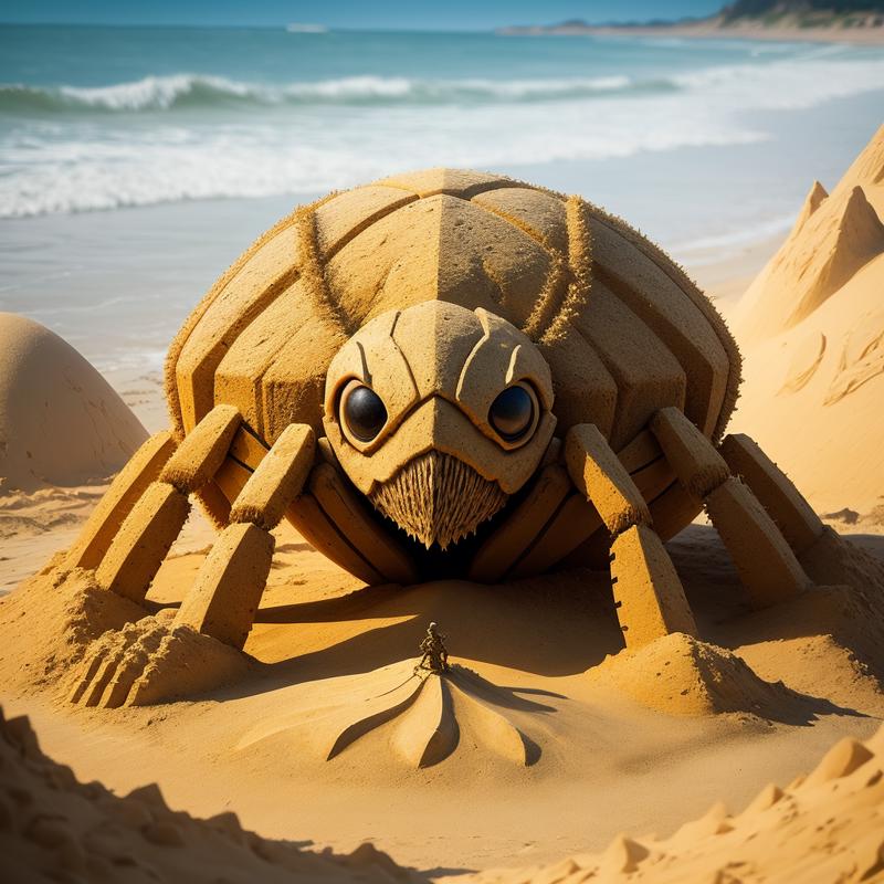 00043-635056186-a (sandsculpturecd) spider, (solo_1.2), standing in sandbeach, , no humans, high quality, masterpiece, realistic, photorealistic.png